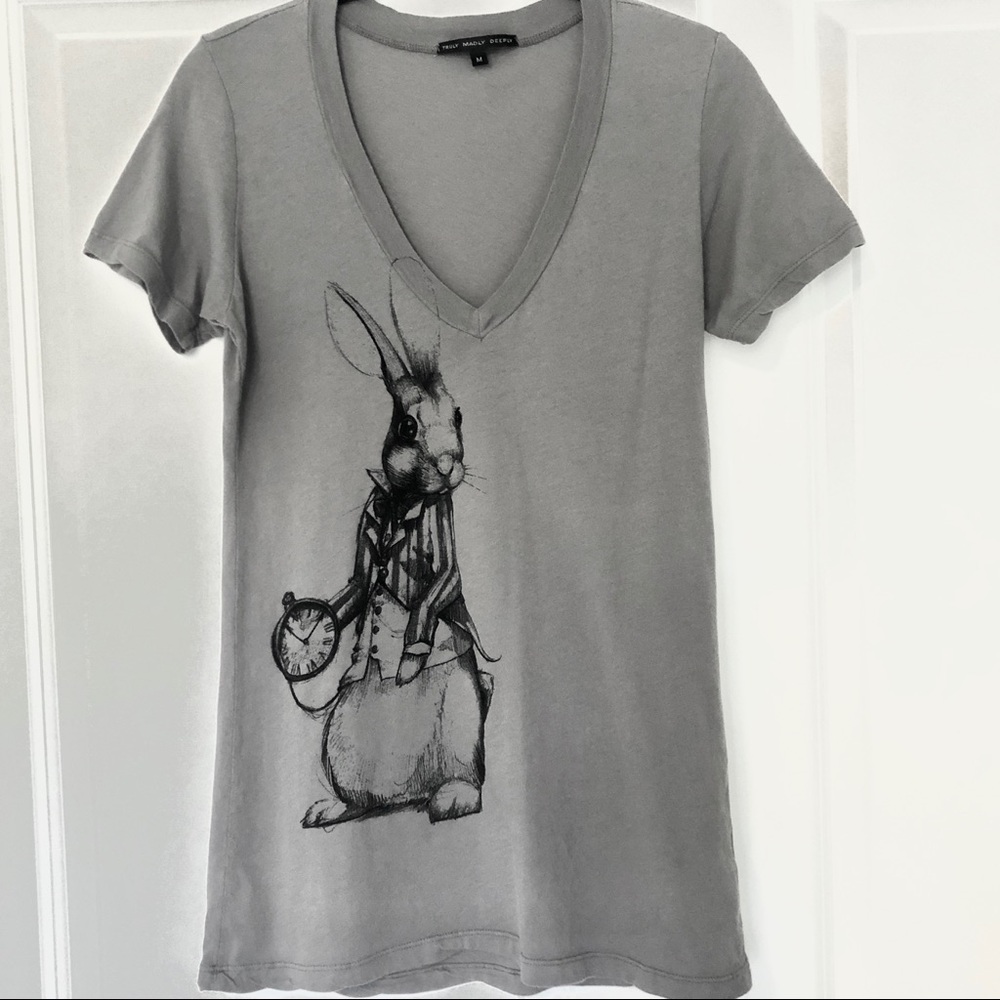 ❌SOLD❌ Truly Madly Deeply Gray Rabbit V-Neck Tee